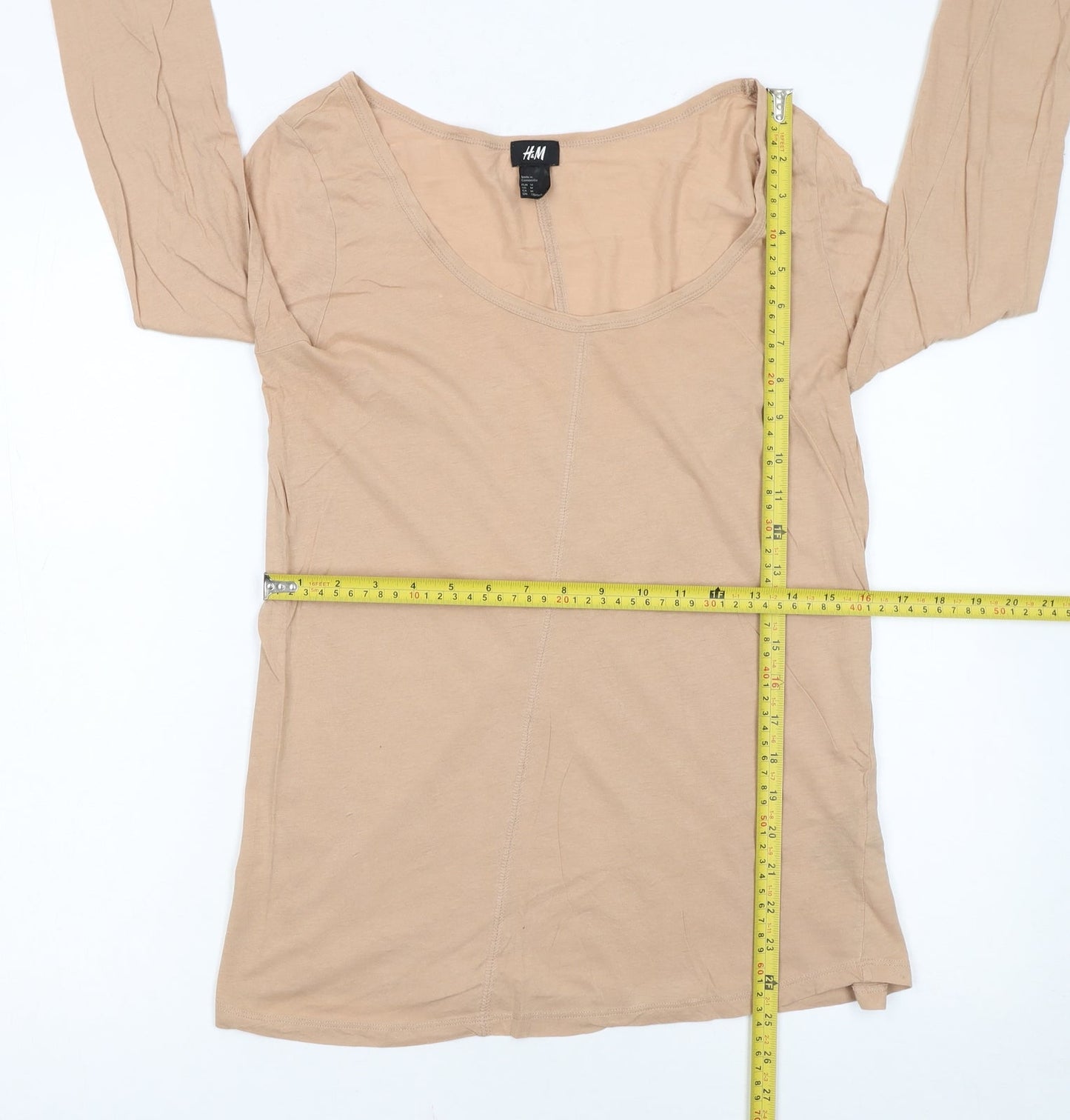 H&M Women’s Beige 3/4 Sleeve Basic Cotton Scoop Neck Top Size 12