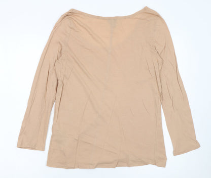 H&M Women’s Beige 3/4 Sleeve Basic Cotton Scoop Neck Top Size 12