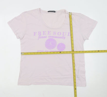 Freesoul Women's Pink Cotton Crew Neck Casual T-Shirt Size L