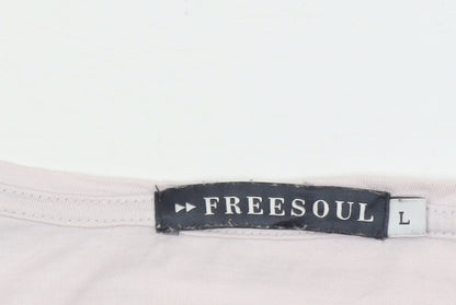 Freesoul Women's Pink Cotton Crew Neck Casual T-Shirt Size L