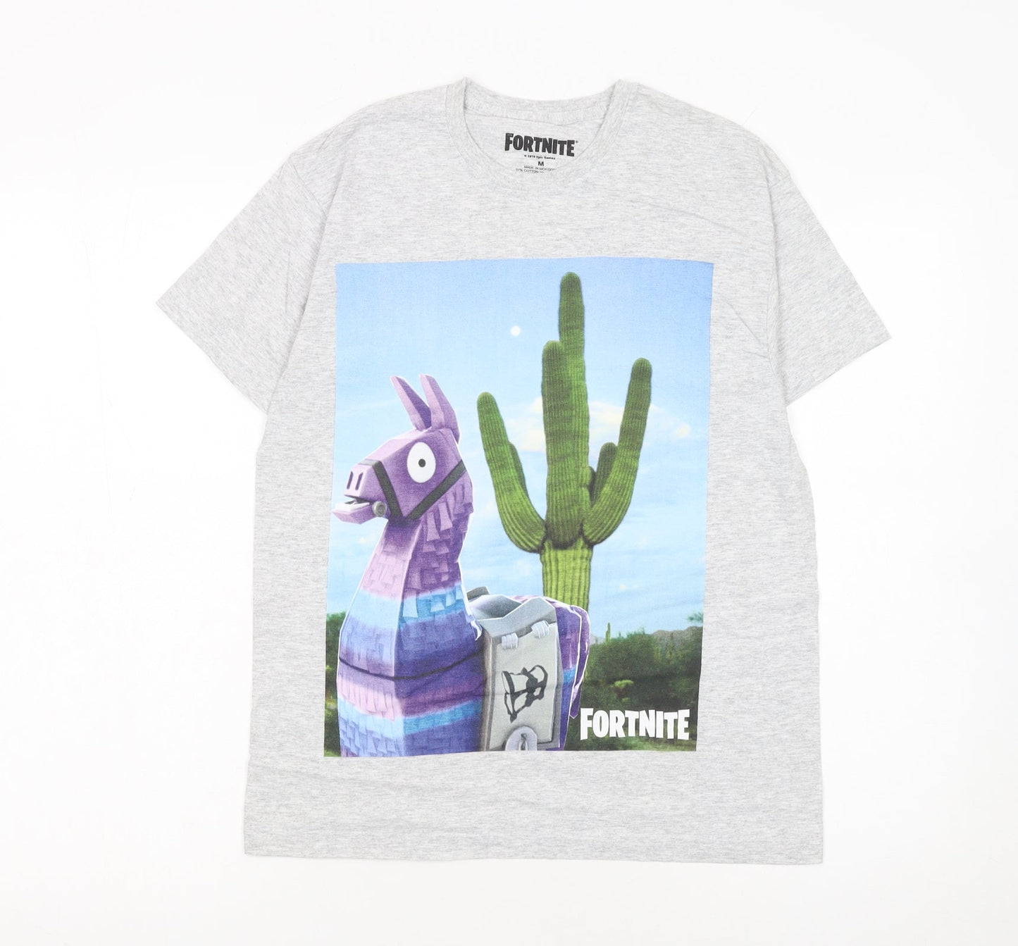 Fortnite Men’s Grey Graphic Llama Short Sleeve T-Shirt Size M