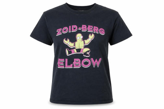 Front view of Gildan unisex black cartoon graphic short sleeve cotton t-shirt m