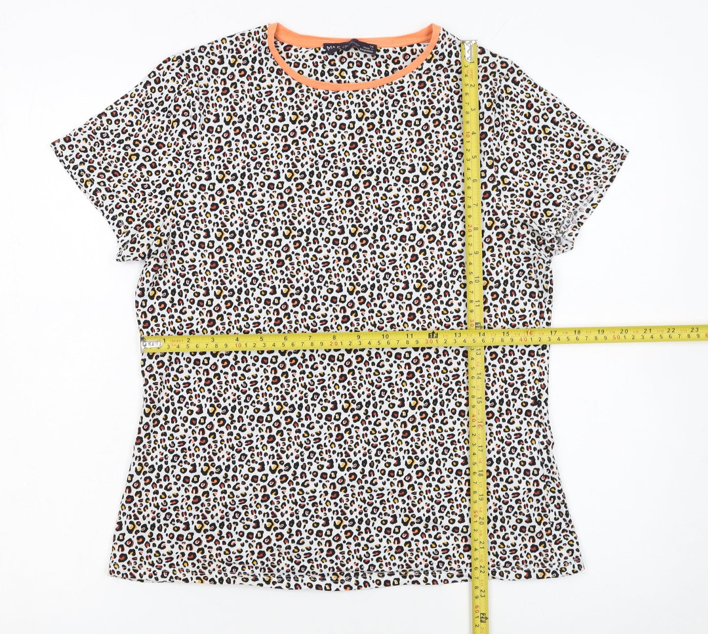 Marks and Spencer Womens Multicoloured Leopard Print Cotton Stretch T-Shirt Size 14