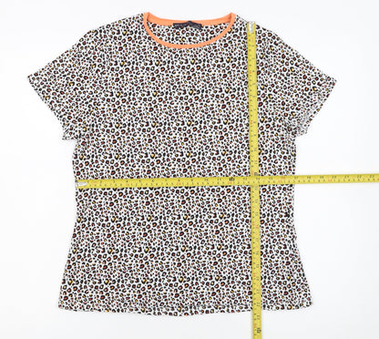 Marks and Spencer Womens Multicoloured Leopard Print Cotton Stretch T-Shirt Size 14