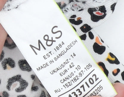Marks and Spencer Womens Multicoloured Leopard Print Cotton Stretch T-Shirt Size 14