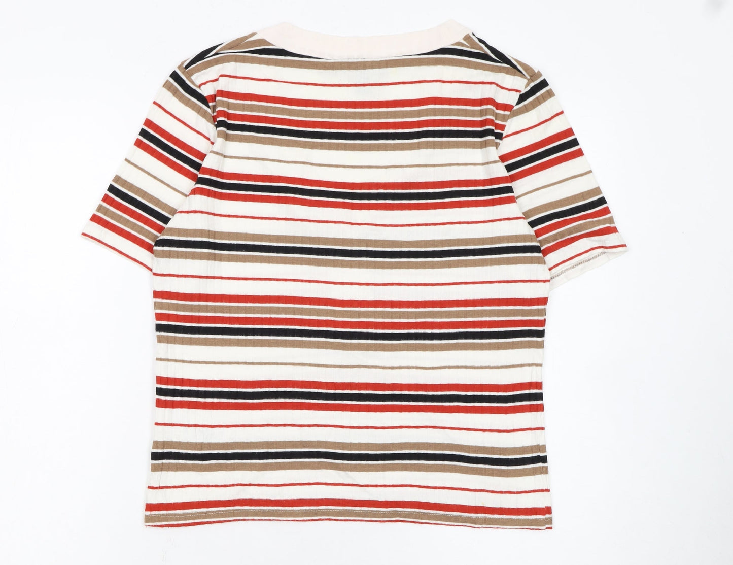 New Look Women’s Multicoloured Striped V-Neck Button T-Shirt Size 16
