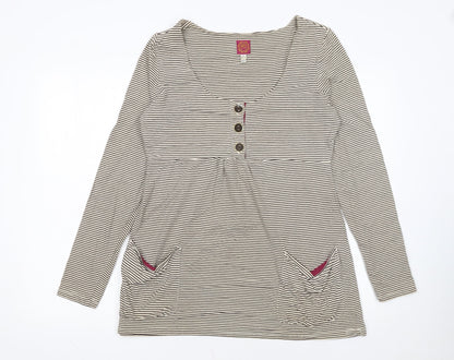 Joules Women’s Beige Striped Tunic Top Size 12 Long Sleeve Cotton