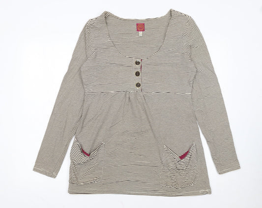Joules Women’s Beige Striped Tunic Top Size 12 Long Sleeve Cotton