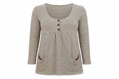 Joules Women’s Beige Striped Tunic Top Size 12 Long Sleeve Cotton