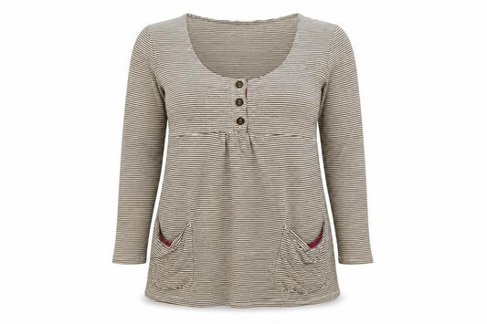 Joules Women’s Beige Striped Tunic Top Size 12 Long Sleeve Cotton
