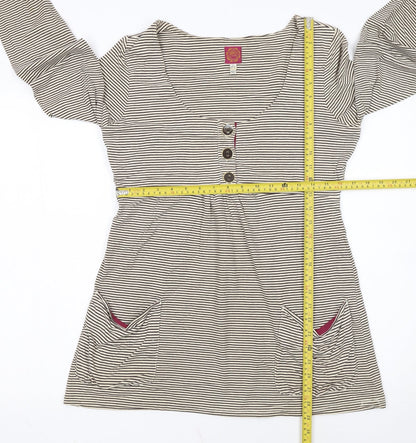 Joules Women’s Beige Striped Tunic Top Size 12 Long Sleeve Cotton