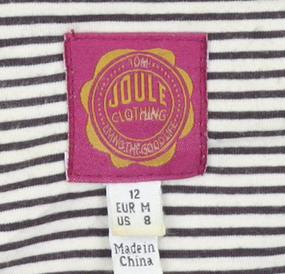 Joules Women’s Beige Striped Tunic Top Size 12 Long Sleeve Cotton