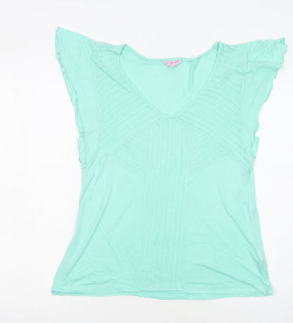 Marks and Spencer Women’s Green V-Neck Flutter Sleeve Viscose T-Shirt Size 12