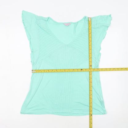 Marks and Spencer Women’s Green V-Neck Flutter Sleeve Viscose T-Shirt Size 12