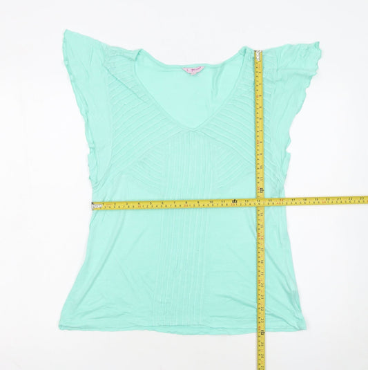 Marks and Spencer Women’s Green V-Neck Flutter Sleeve Viscose T-Shirt Size 12