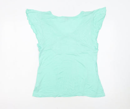 Marks and Spencer Women’s Green V-Neck Flutter Sleeve Viscose T-Shirt Size 12