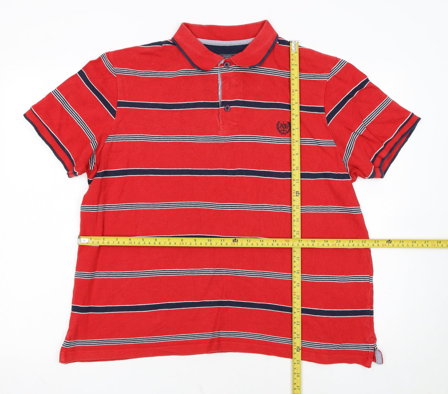 Atlantic Bay Red Striped Cotton Polo Shirt Men's L Casual