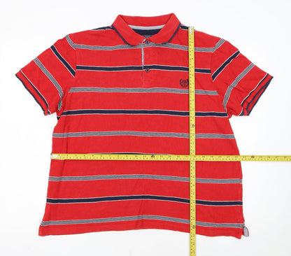 Atlantic Bay Red Striped Cotton Polo Shirt Men's L Casual