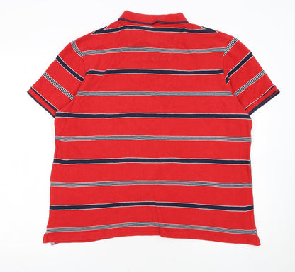 Atlantic Bay Red Striped Cotton Polo Shirt Men's L Casual