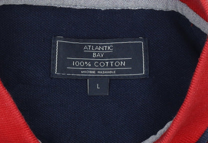 Atlantic Bay Red Striped Cotton Polo Shirt Men's L Casual
