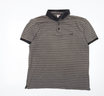 Levi’s Men’s Grey Striped Polo Shirt Size L Cotton Collared Top