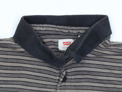 Levi’s Men’s Grey Striped Polo Shirt Size L Cotton Collared Top