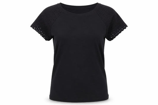 Klass Women’s Black L Short Sleeve Embroidered Cotton Modal T-Shirt