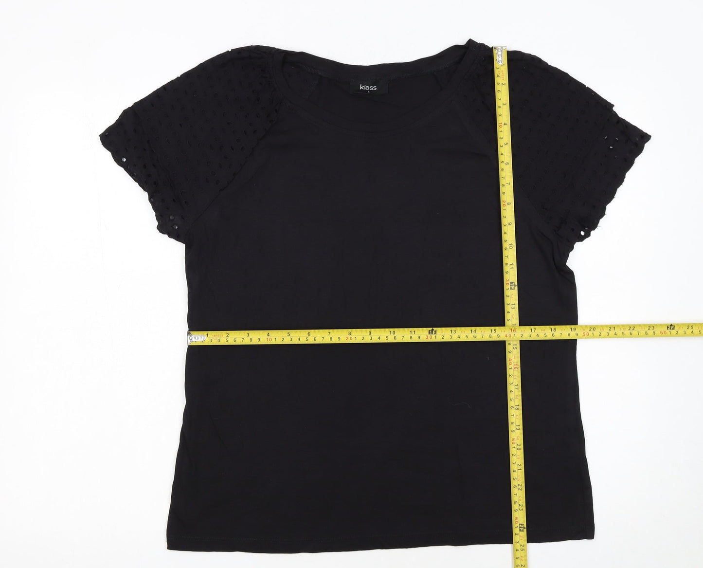 Klass Women’s Black L Short Sleeve Embroidered Cotton Modal T-Shirt