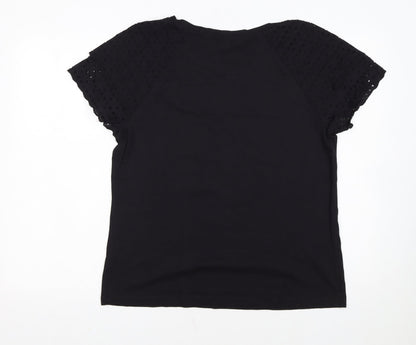 Klass Women’s Black L Short Sleeve Embroidered Cotton Modal T-Shirt