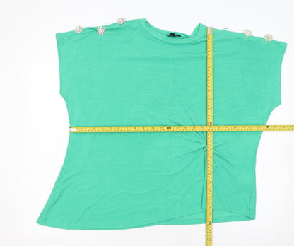 Blue Vanilla Women's Green Beaded Shoulder Crew Neck T-Shirt Size M