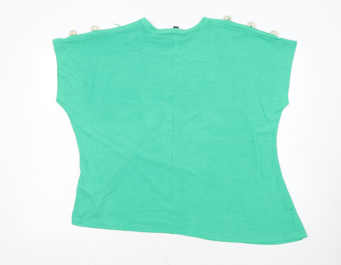 Blue Vanilla Women's Green Beaded Shoulder Crew Neck T-Shirt Size M