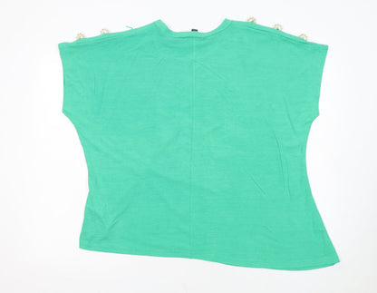 Blue Vanilla Women's Green Beaded Shoulder Crew Neck T-Shirt Size M