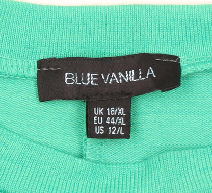 Blue Vanilla Women's Green Beaded Shoulder Crew Neck T-Shirt Size M