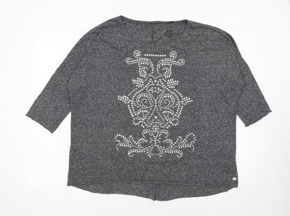 Lipsy Women’s Grey Beaded V-Neck 3/4 Sleeve Jersey T-Shirt Size L