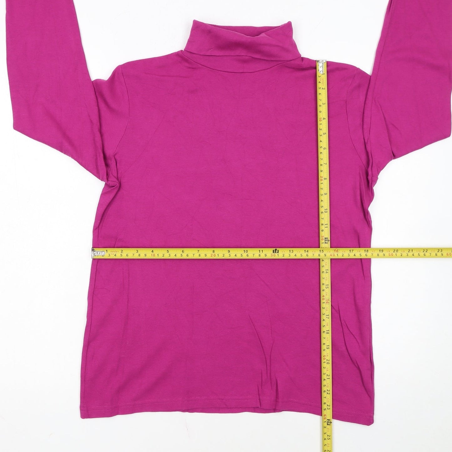 Isle Womens Pink Roll Neck Long Sleeve Cotton Top Size L 14-16