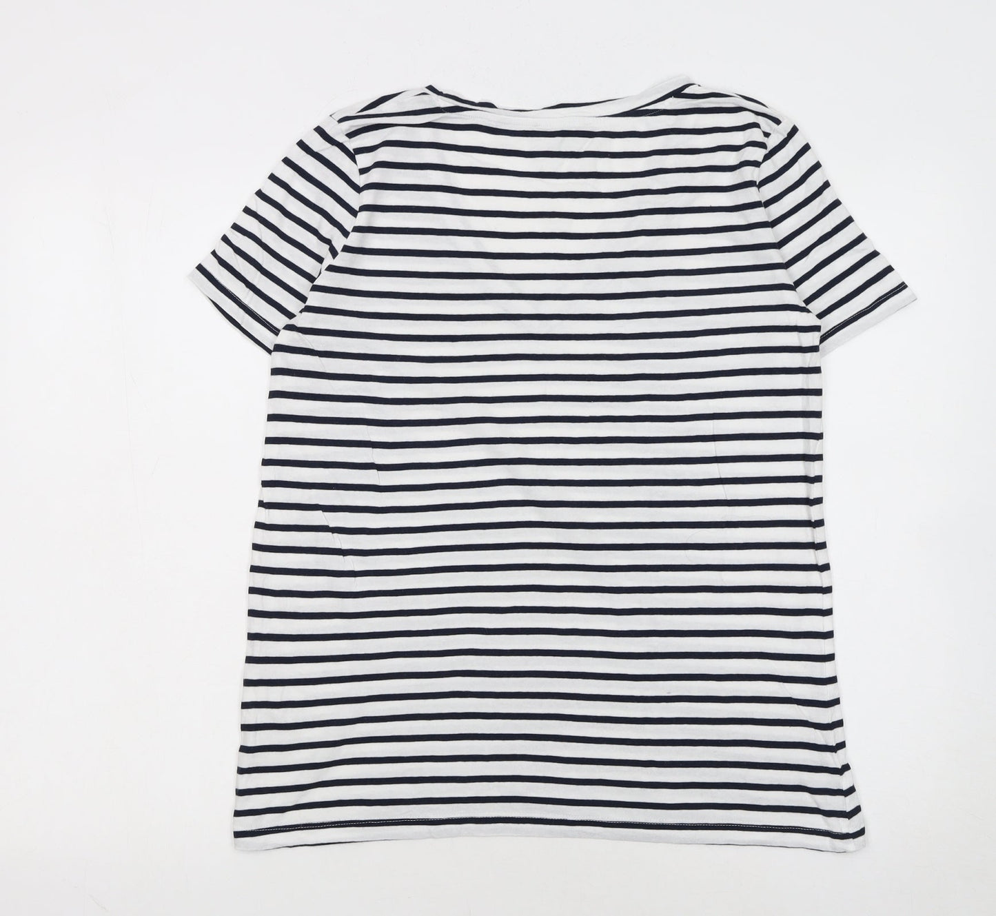 Zara Women's White Black Striped V-Neck Cotton T-Shirt M