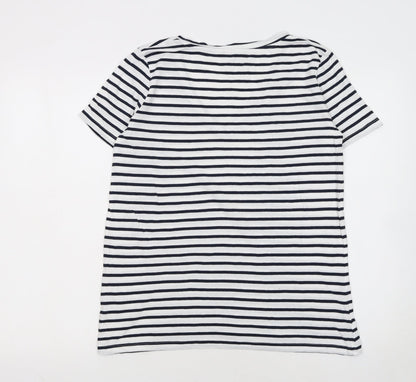 Zara Women's White Black Striped V-Neck Cotton T-Shirt M