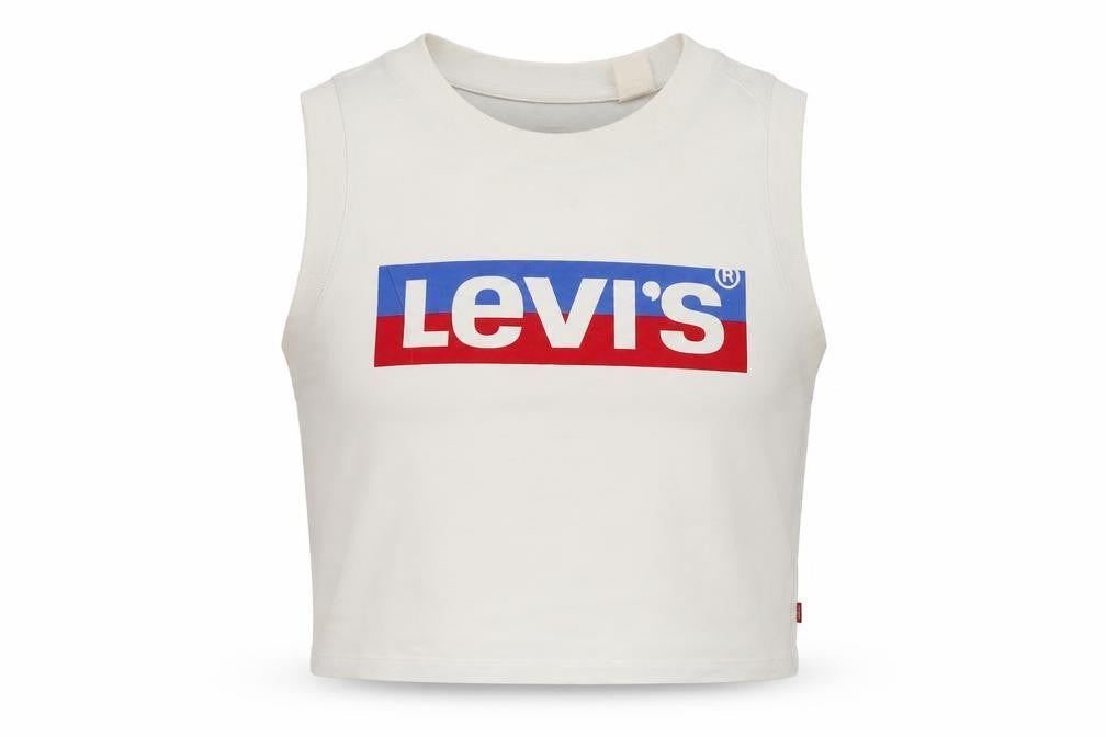 Levi's Women's Ivory Cropped Tank Top S Cotton Sleeveless