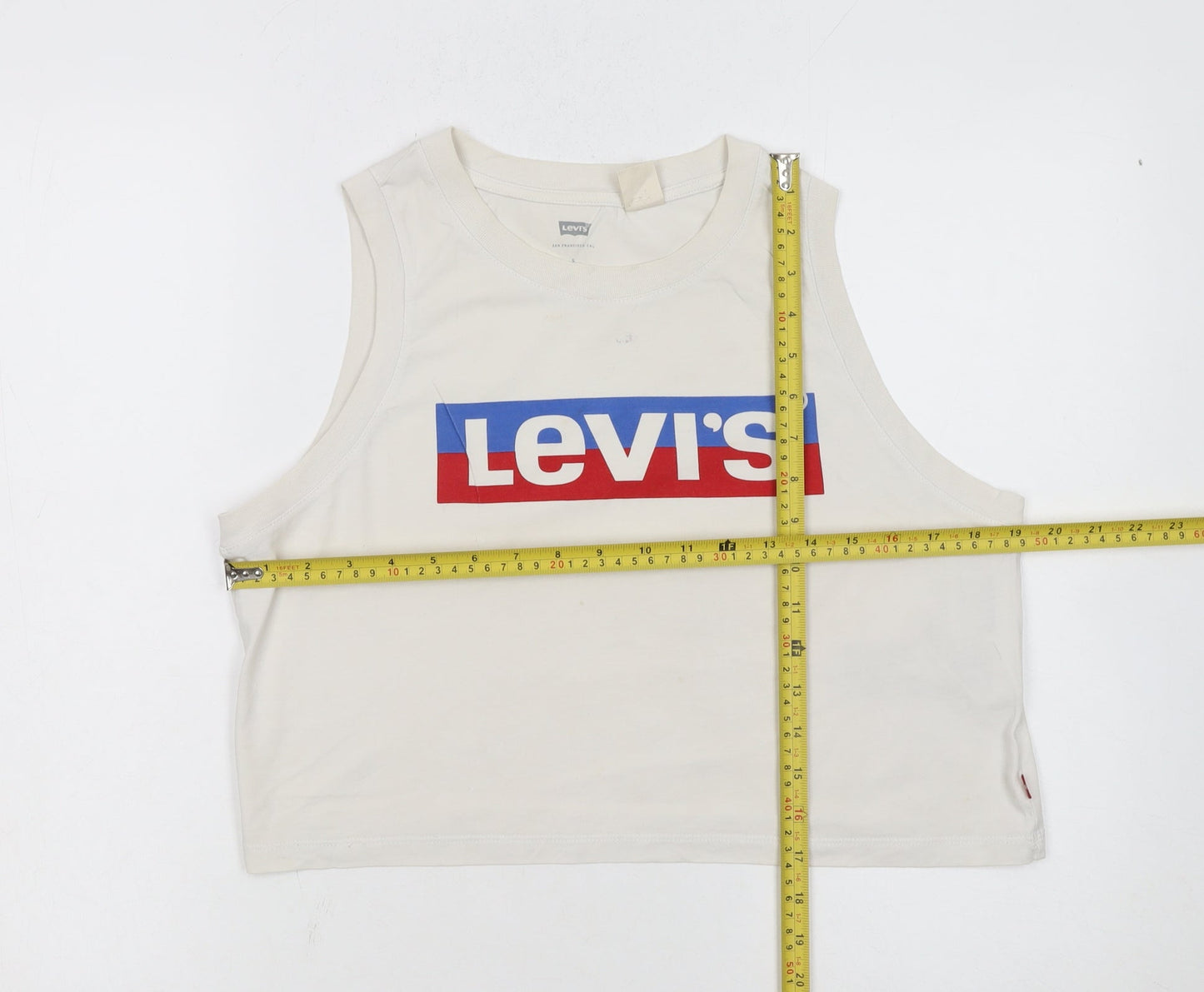 Levi's Women's Ivory Cropped Tank Top S Cotton Sleeveless