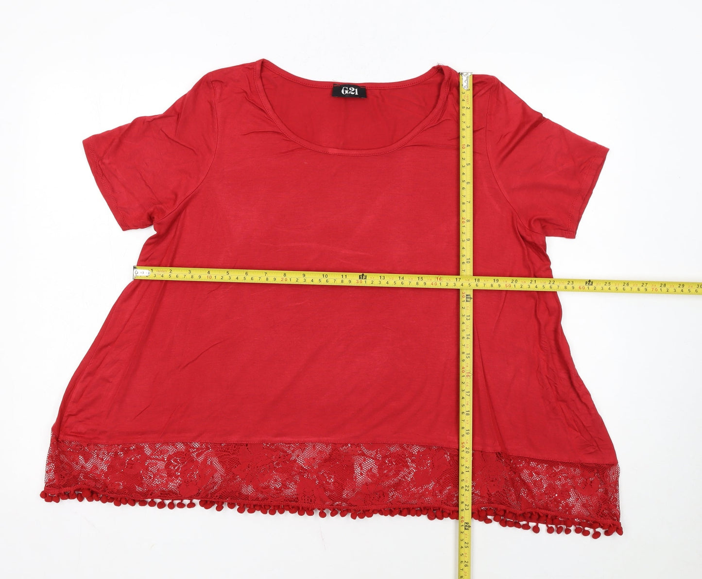 George Women’s Red Lace Hem Short Sleeve T-Shirt UK 14
