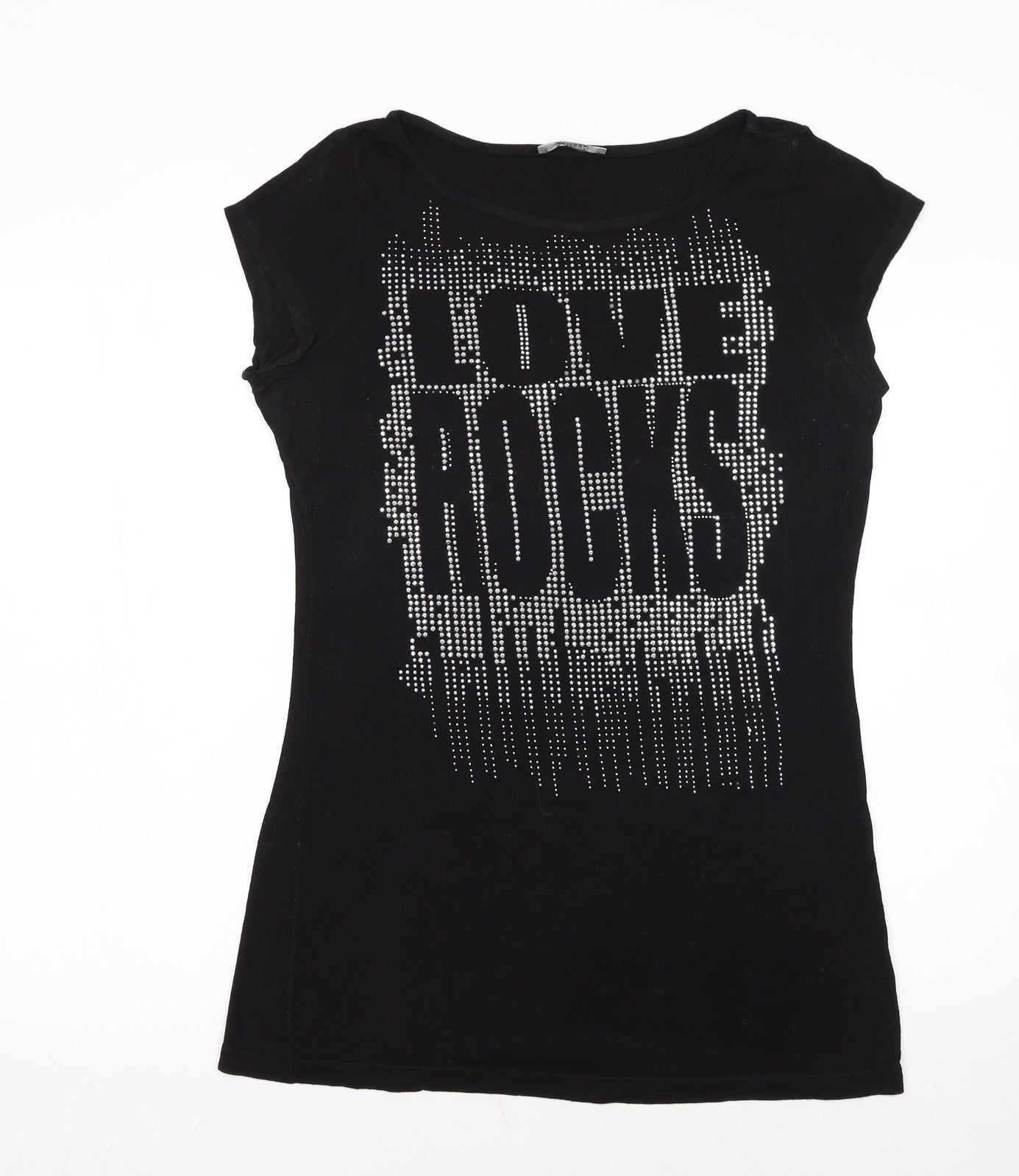 South Womens Black Size 16 Rhinestone Love Rocks T-Shirt Dress