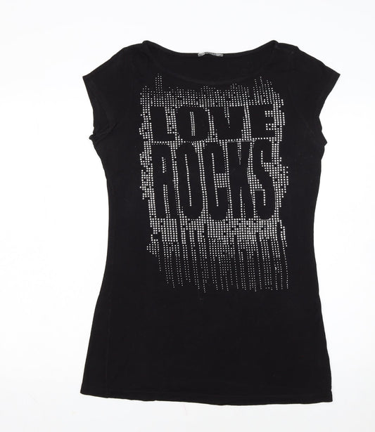 South Womens Black Size 16 Rhinestone Love Rocks T-Shirt Dress