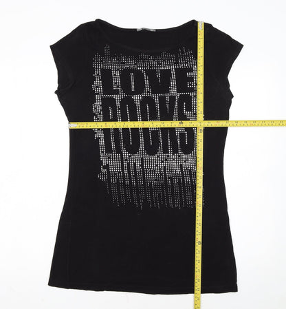 South Womens Black Size 16 Rhinestone Love Rocks T-Shirt Dress