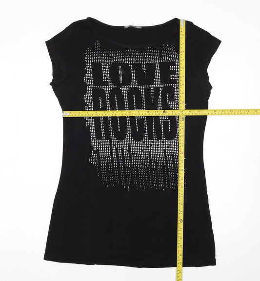 South Womens Black Size 16 Rhinestone Love Rocks T-Shirt Dress