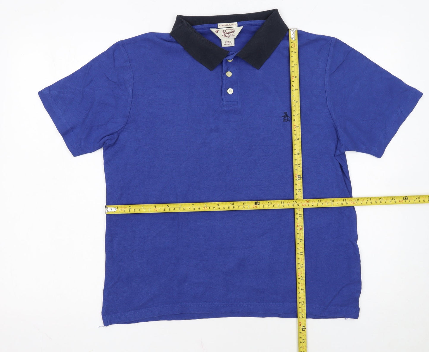 Original Penguin Men's Blue Slim Fit Cotton Polo Shirt Size S