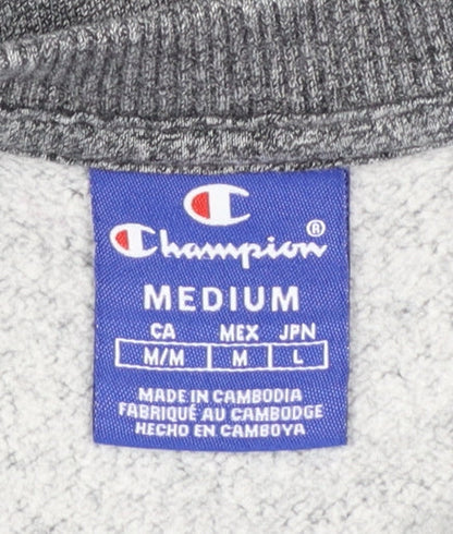 Champion Womens Grey Medium Pullover Sweatshirt Logo Crew Neck Cotton Blend