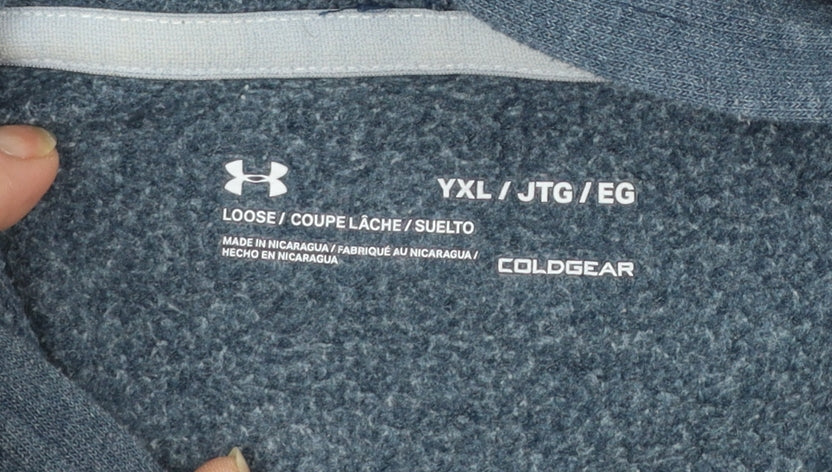 Under Armour Boys Blue Pullover Hoodie YXL Loose Fit ColdGear Sweatshirt