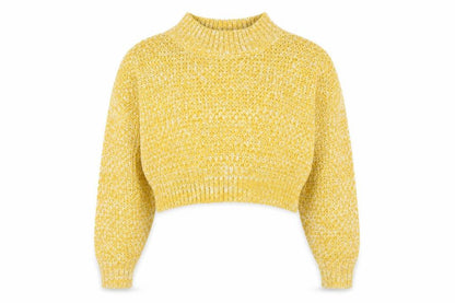 Topshop Women's Yellow Chunky-Knit Mock Neck Jumper Size 8