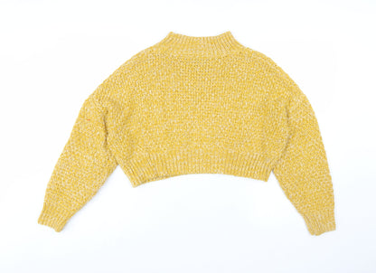 Topshop Women's Yellow Chunky-Knit Mock Neck Jumper Size 8