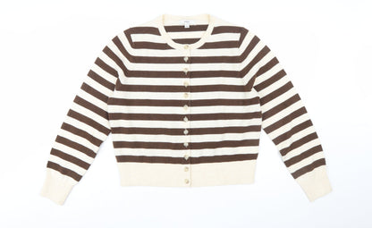 Marks and Spencer Womens Brown Stripe Cardigan L Knit Jumper